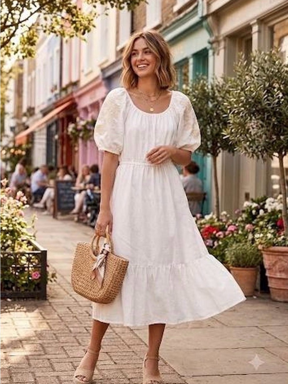 NWT Knox Rose White Puff Sleeve Midi Dress